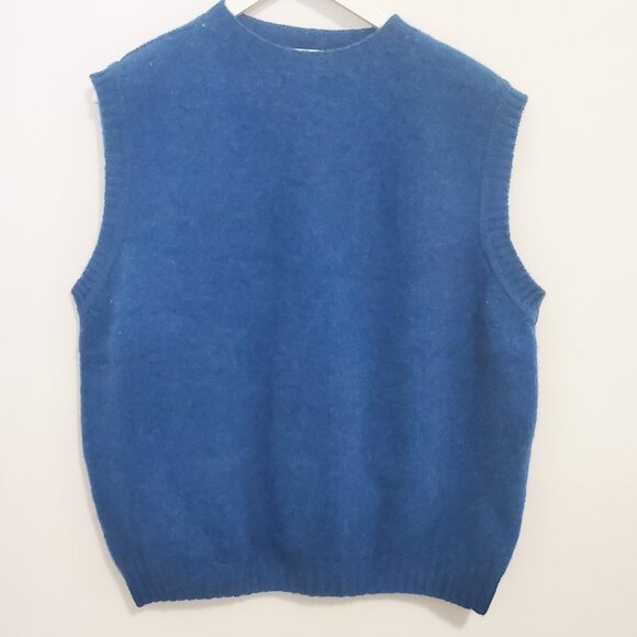 Blue 100% Lambs Wool Hand Knit Shetland Crew Sweater Vest ~HARLEY OF SCOTLAND - Picture 4 of 6